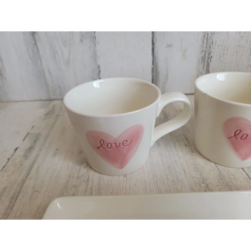 Pottery‎ Barn AS IS love heart tray Valentine mug set decor